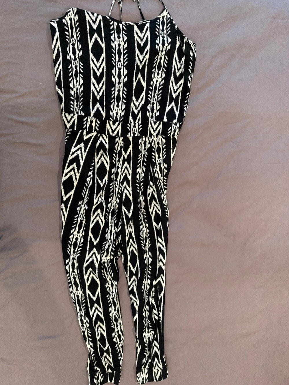 Abercrombie & Fitch Black & Cream Geometric Print Jumpsuit NWOT Size M